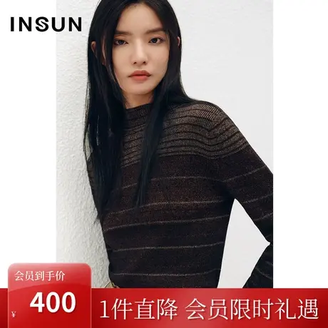 恩裳COVER冬2022时尚金银丝点缀显瘦坑条设计保暖羊毛毛织衫图片