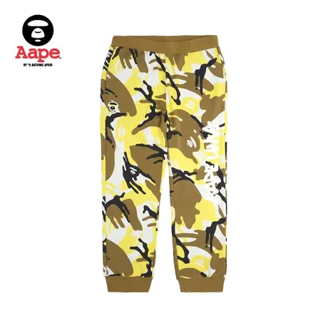 Aape旗舰店男装秋冬迷彩猿颜印花束脚舒适卫裤休闲长裤A638XAL图片
