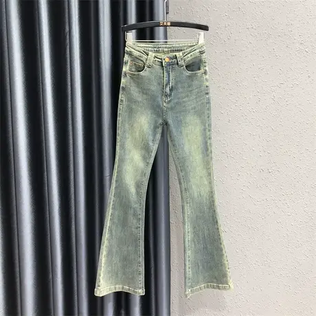 2023早秋新款复古怀旧设计感高腰长裤休闲百搭个性牛仔微喇裤女潮图片