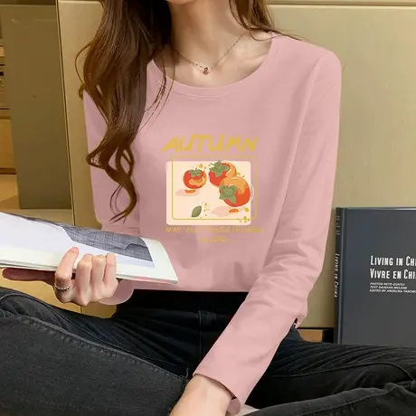 纯棉春装T恤女长袖打底衫女内搭2023年新款圆领宽松早春款上衣服图片