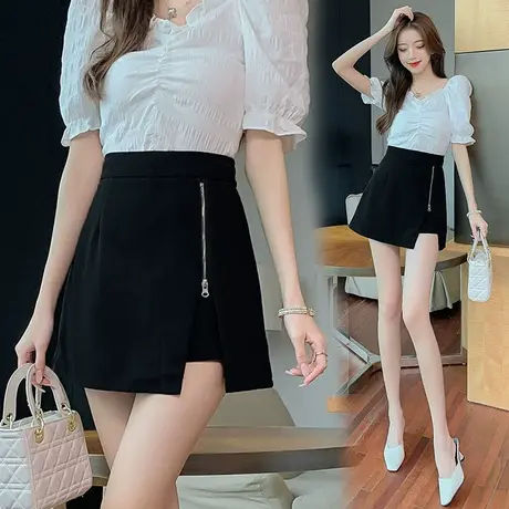 黑色休闲高腰西装短裤女小个子性感弹力小众热裤显瘦包臀裤职业商品大图