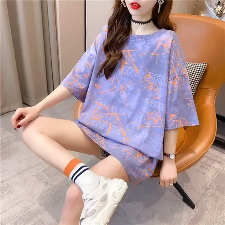 t恤女2023新款潮春夏季女装中长款短袖T恤女宽松上衣设计感小众潮商品大图