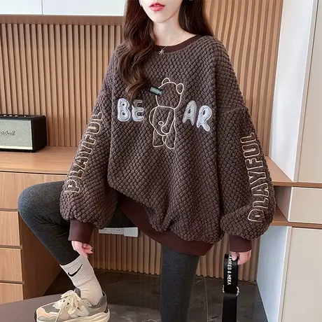 羊羔毛外套女秋冬装韩版宽松bf慵懒风加绒加厚小个子羊羔绒卫衣潮商品大图