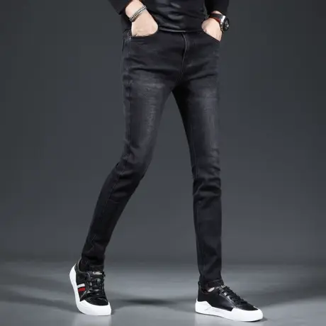 黑色牛仔裤男2023新款秋季韩版修身小脚高端潮流百搭男士裤子春秋图片