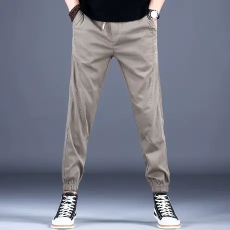 男士新款休闲裤子经典咖啡色百搭宽松松紧腰系带超薄九分2023潮牌图片