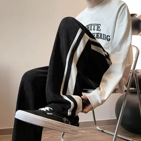 NASA联名休闲直筒两条杠宽松阔腿裤春秋季潮牌运动男女长裤子卫裤商品大图