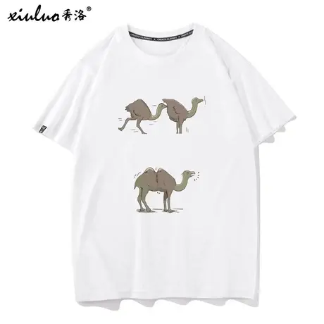 秀洛趣味沙漠洲的鸵鸟恶搞卡通搞笑变形进化印花T恤短袖男女衣服商品大图