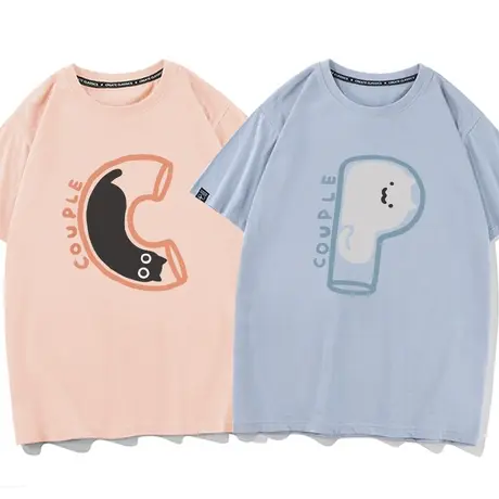 秀洛小猫小狗搞CP吗小众情侣款衣服纯棉T恤半袖打底衫情侣装T恤衫图片