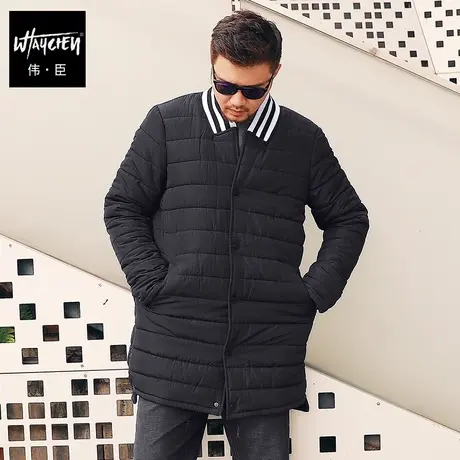 伟臣潮牌大码男装中长款棉衣男士加肥加大棒球领棉袄外套肥佬棉服图片