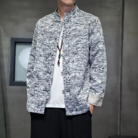 秋冬男外套中国风盘扣中式复古加肥加大码个性花色夹克休闲上衣服图片