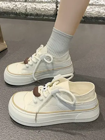 奶油厚底帆布鞋女薄款春夏新款ins潮小众韩版大头松糕学生小白鞋商品大图