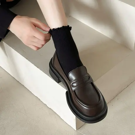 小皮鞋女2023秋季新款英伦风jk粗跟厚底乐福鞋女学院休闲百搭单鞋商品大图