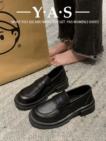 日系小皮鞋女2024春秋新款英伦风复古厚底乐福鞋一脚蹬jk制服单鞋图片