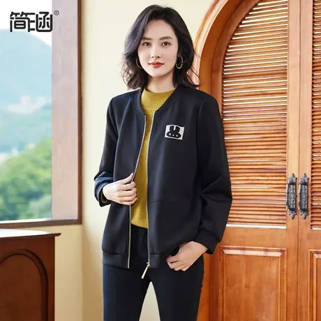 黑色棒球服简涵大码女装2024春季新款外套胖妹妹宽松休闲显瘦上衣图片