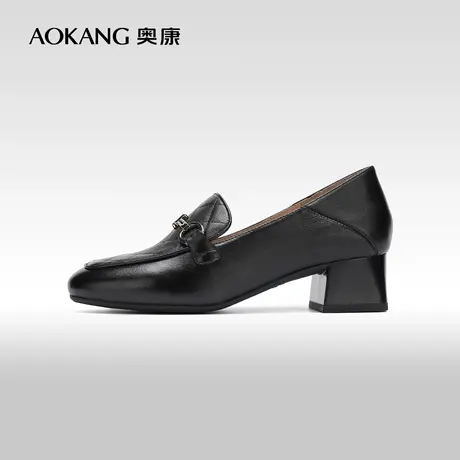 【门店发货】奥康女鞋 2024春季新款真皮菱纹格鞋面厚底浅口单鞋图片