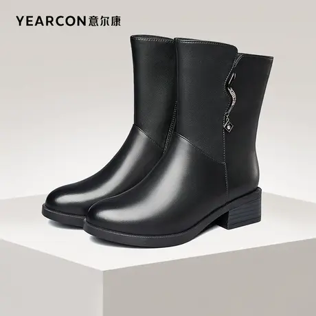 意尔康女鞋官方旗舰店中筒靴女冬季加绒保暖百搭英伦休闲棉鞋商品大图