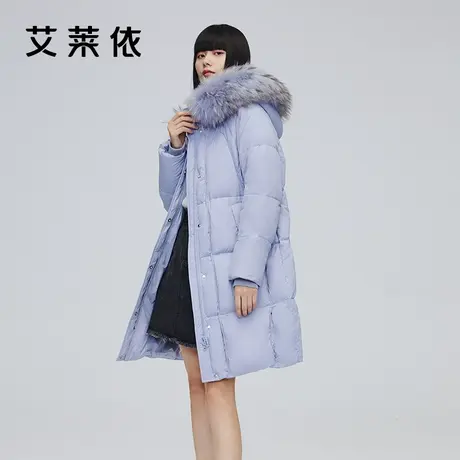 艾莱依冬季新款羽绒服中长款女防寒加厚保暖白色鸭绒连帽大牌外套商品大图