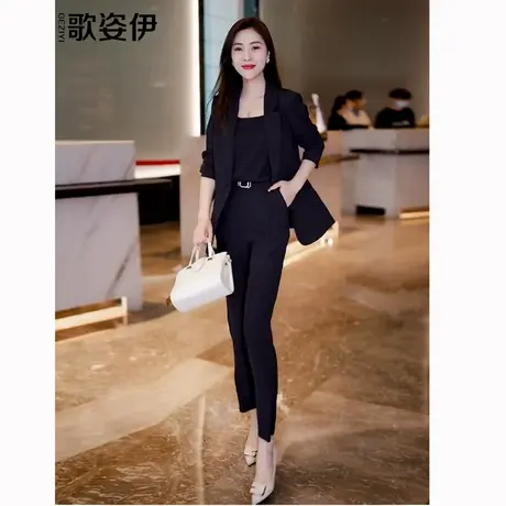 职业西装三件套女2023新款时尚气质夏季显瘦洋气西服哈伦裤套装薄图片