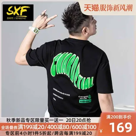 SXF圣希梵短袖t恤男潮牌  宽松上衣2023夏季港风印花纯棉男士半袖商品大图