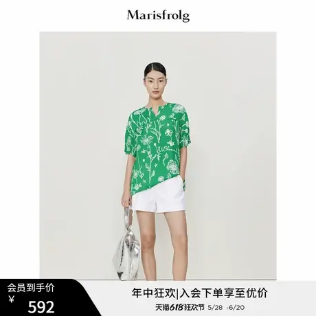 【纯棉斜纹面料】玛丝菲尔2022年春季白色收腰宽松短裤休闲裤商品大图