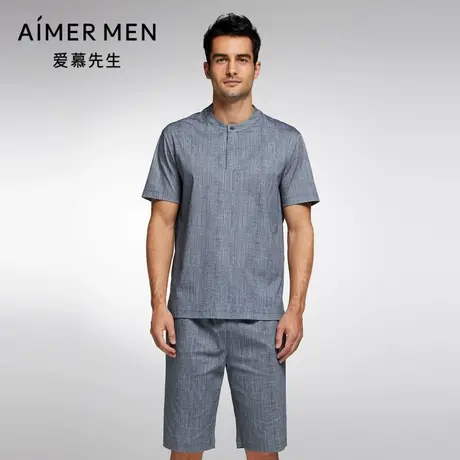 Aimer Men23S舒爽棉麻男士亨利领套头短袖NS41J741图片