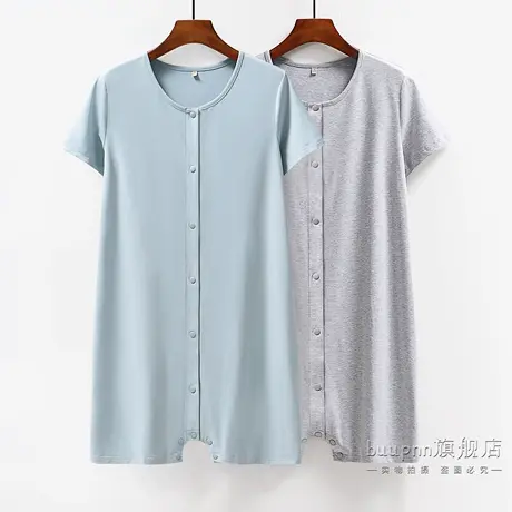 连体睡衣女成人按扣开裆上厕所免脱防着凉短袖睡裙两穿夏商品大图