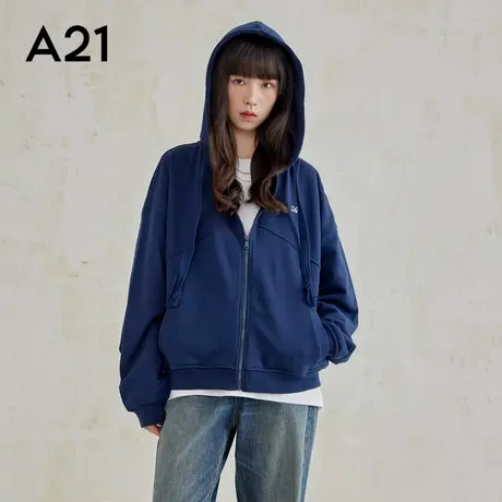 A21女装针织连帽卫衣女士秋季宽松休闲保暖长袖外套户外通勤女款图片