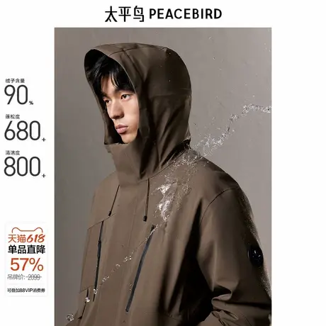 【三防】太平鸟男装工装户外羽绒服2024冬季新款连帽滑雪防寒服商品大图