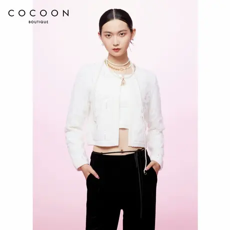 可可尼COCOON商场同款2024秋冬新款网纱设计外罩式短款针织开衫女图片