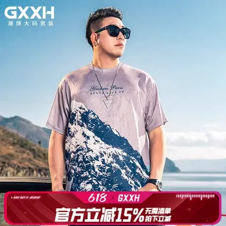 GxxH大码男装短袖T恤男士夏季潮流宽松潮牌冰丝半袖设计感上衣商品大图