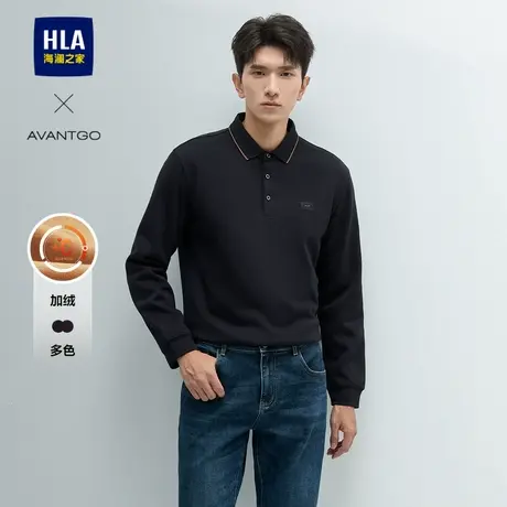 HLA/海澜之家轻商务polo衫秋冬款翻领绅士加绒加厚保暖长袖T恤男图片