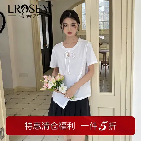 【清仓直降】大码女装设计感不规则上衣胖mm夏装显瘦系带镂空T恤商品大图