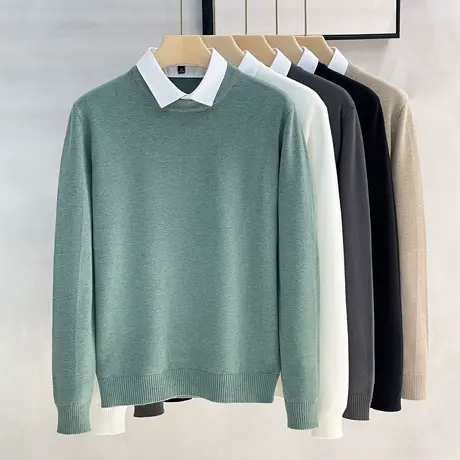 假两件毛衣男秋冬新款内搭修身男士韩版商务休闲打底衫针织衫上衣图片