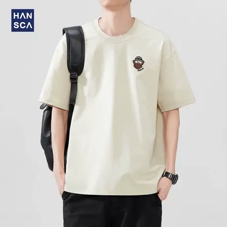 hansca 245g重磅美式短袖T恤男2025夏季新款潮牌卡通印花休闲上衣商品大图