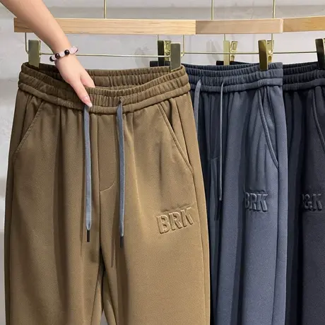 春秋季束脚卫裤男肌理感潮牌松紧九分裤宽松运动裤休闲裤男士裤子商品大图