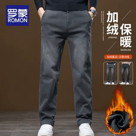 罗蒙加绒裤子男款秋冬季新款休闲裤男士潮牌宽松直筒弹力加厚长裤商品大图