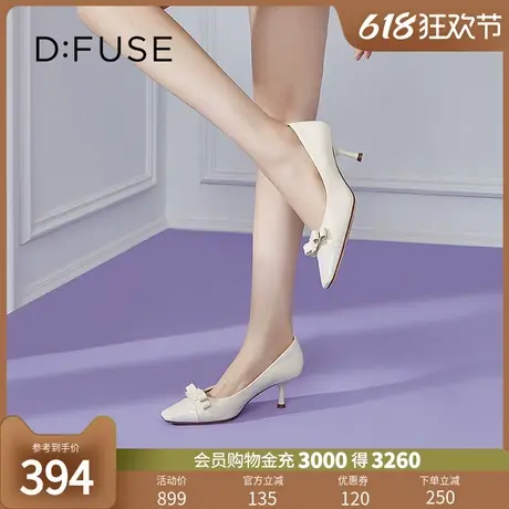 DFuse迪芙斯春季新款方头手写D字细跟高跟鞋单鞋女DF31111164图片