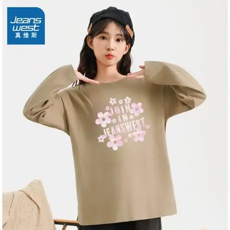 DE真维斯长袖T恤女款2025春季新款时尚小个子女装纯棉女款上衣商品大图