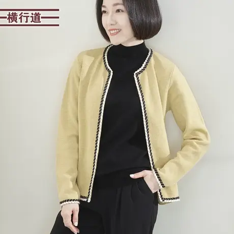 圆领小香风中年妈妈长袖针织开衫纯色韩版大码2023新款冬装外套女商品大图