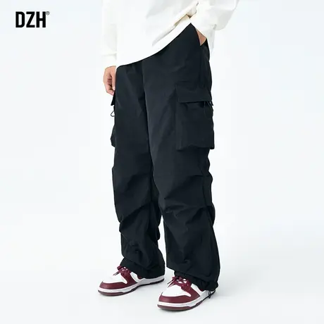 男士美式伞兵工装裤男直筒宽松休闲黑色裤子2023新款秋季机能长裤图片