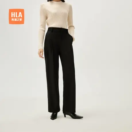 HLA/海澜之家高腰休闲裤2024春夏新款显瘦通勤风宽松直筒裤子女装商品大图