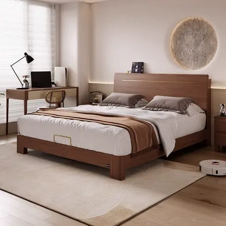 顾家家居实木新中式胡桃中古风新款小户型床头储物床经济双人大床商品大图