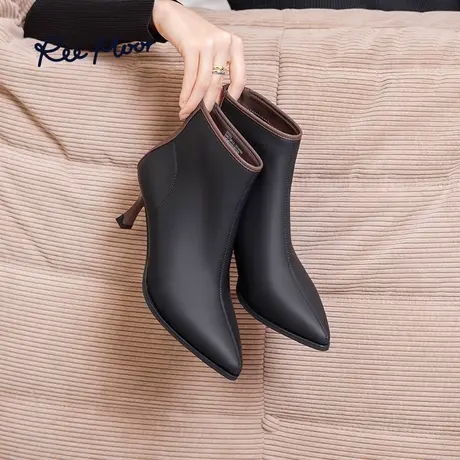 REEMOOR睿慕23秋冬新款商场同款法式短筒靴显瘦尖头气质高跟女靴图片