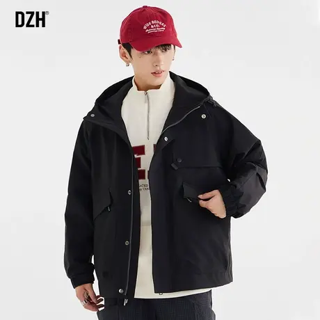 男士黑色工装夹克男秋季冲锋衣外套男款2023新款情侣户外连帽风衣商品大图