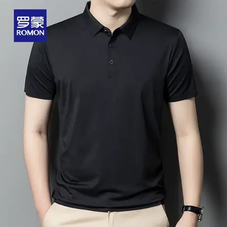罗蒙男士时尚休闲修身翻领T恤2023夏季薄款纯色短袖打底POLO衫男商品大图