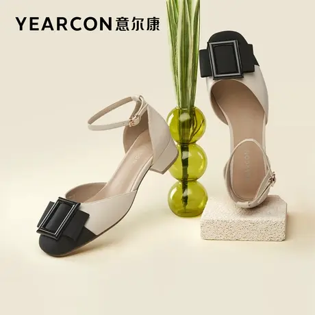 意尔康官方旗舰店女鞋凉鞋通勤拼接方头女士粗跟日常通勤图片