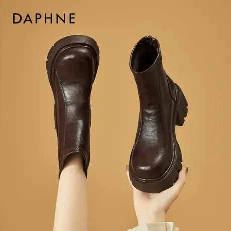达芙妮厚底切尔西靴女2026春季款短靴真皮加绒增高英伦风马丁靴图片