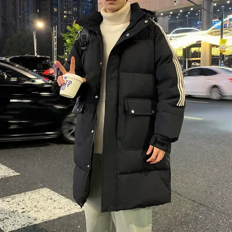 唐狮新款中长款男羽绒服连帽加厚保暖外套青少年学院风宽松TD商品大图