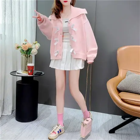 大翻领毛衣外套女秋季2022新款宽松慵懒风设计感洋气减龄针织开衫商品大图