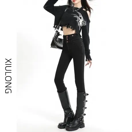 超高腰黑色小脚牛仔裤女秋冬2023年新款显瘦修身弹力紧身铅笔裤子图片